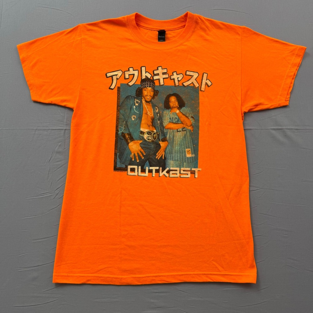 Outkast Graphic Tee Orange Japanese Katakana Hip Hop Shirt Small M&O Gold